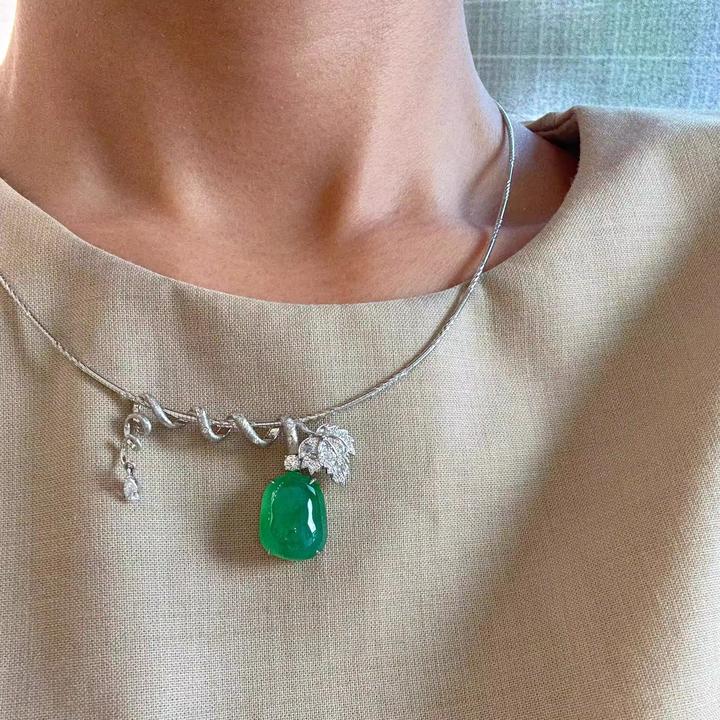 铜合金吊坠 新中式绿色吊坠项链小众设计高级锁骨链国风复古饰品