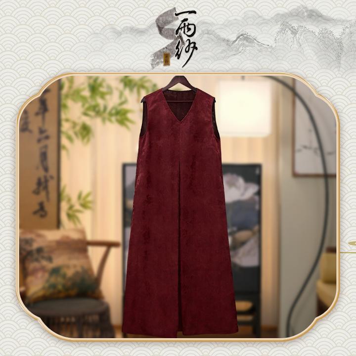 【红庆-背心裙】239985桑蚕丝提花缎香云纱连衣裙长袍新中式45Y