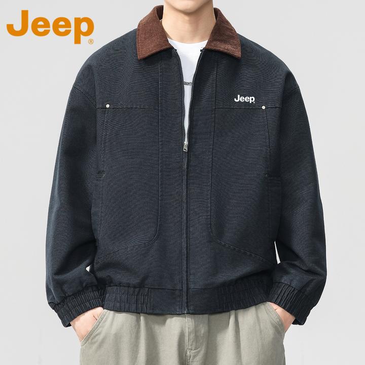 JEEP吉普巴恩风复古工装夹克外套男款春秋季翻领拼色宽松大码上衣