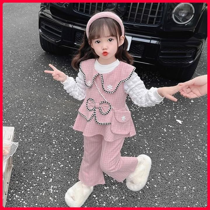 女童套装秋季2025新款中小童女宝宝洋气时髦秋装儿童小香风三件套