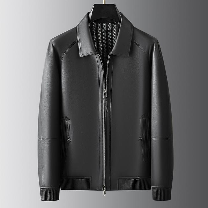头层绵羊皮夹克男士翻领真皮皮衣海宁2025年春秋季修身机车外套男
