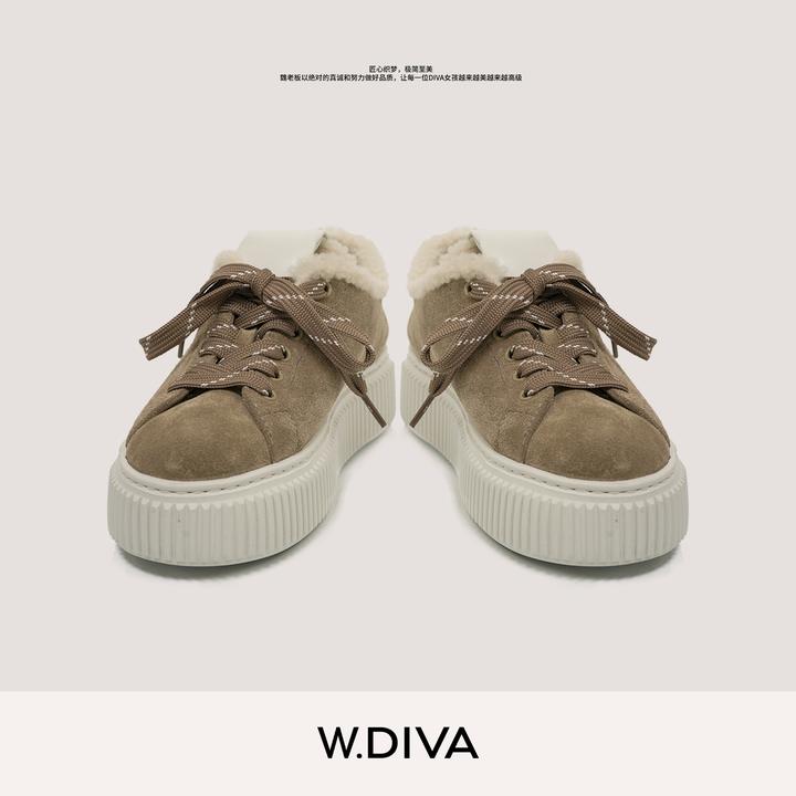 W.Diva【毛毛饼干鞋】高光丝牛反绒绑带雪地靴毛毛饼干鞋54X313281