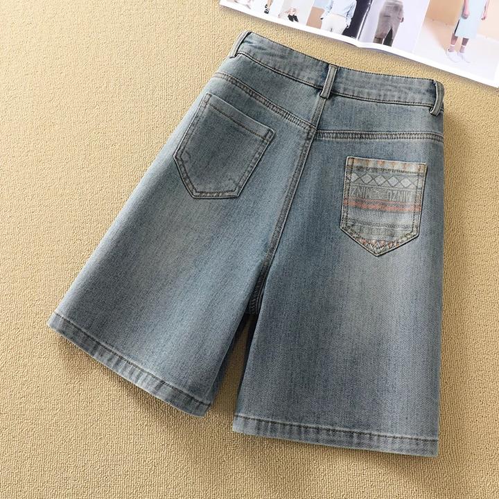 拉夏贝尔复古美式牛仔短裤女2025夏季新款高腰宽松百搭五分直筒裤