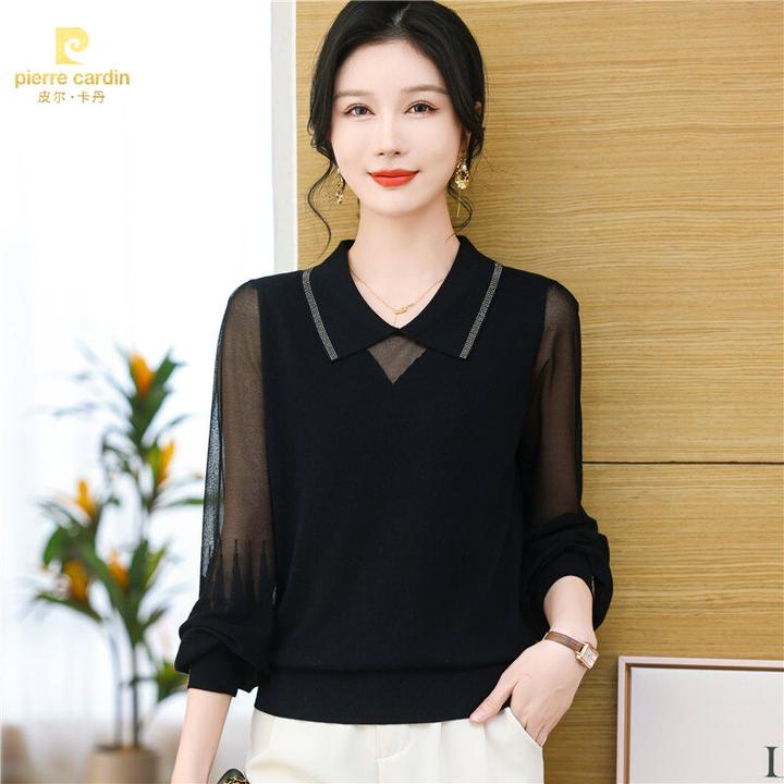 皮尔卡丹春秋长袖洋气女士针织衫时尚百搭宽松显瘦入秋衣服韩系温