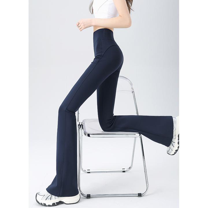 藏青色微喇瑜伽裤女2025新款秋冬鲨鱼裤修身高腰收腹提臀喇叭裤子