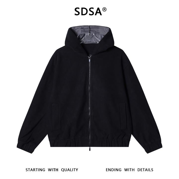 SDSA男士秋冬新款痞帅男装美式显瘦纯色拉链连帽卫衣外套百搭时尚