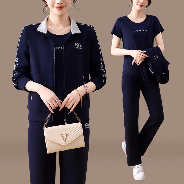 品牌妈妈秋装运动服女装2025新款中老春秋外套休闲上衣三件套女