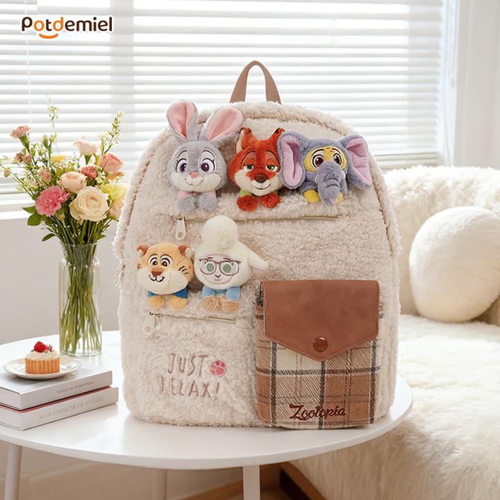 【圣诞礼物】迪士尼萌幻派对双肩包大容量书包可爱毛绒双肩包旅行包