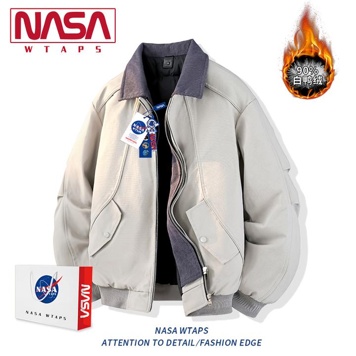 NASA WTAPS美式拼接潮牌翻领羽绒服男款秋冬季情侣宽松保暖外套男