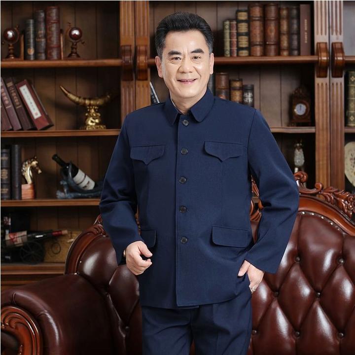 春秋中山装男中老年人外套男士中山服装爸爸装老人衣服男装爷爷装