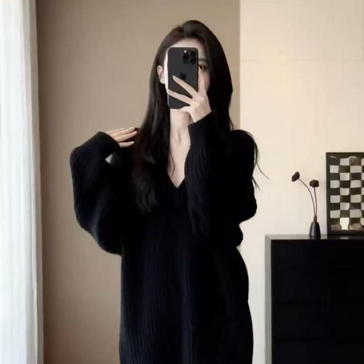 2025秋冬爆款大码女装慵懒风针织中长款上衣洋气时髦气质打底毛衣