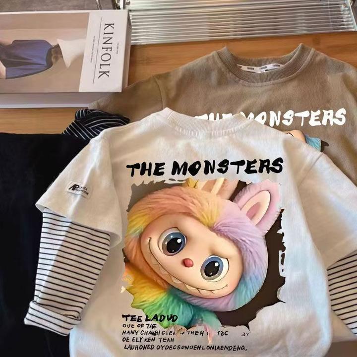 拉布开学长袖新款儿童宝宝纯棉T恤春秋打底卡通百搭男童女童上衣t