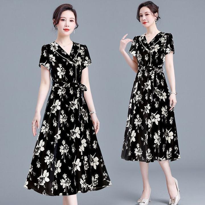 连衣裙2023新款夏季时尚修身韩版简约中老年裙子特价连衣裙胖妹妹