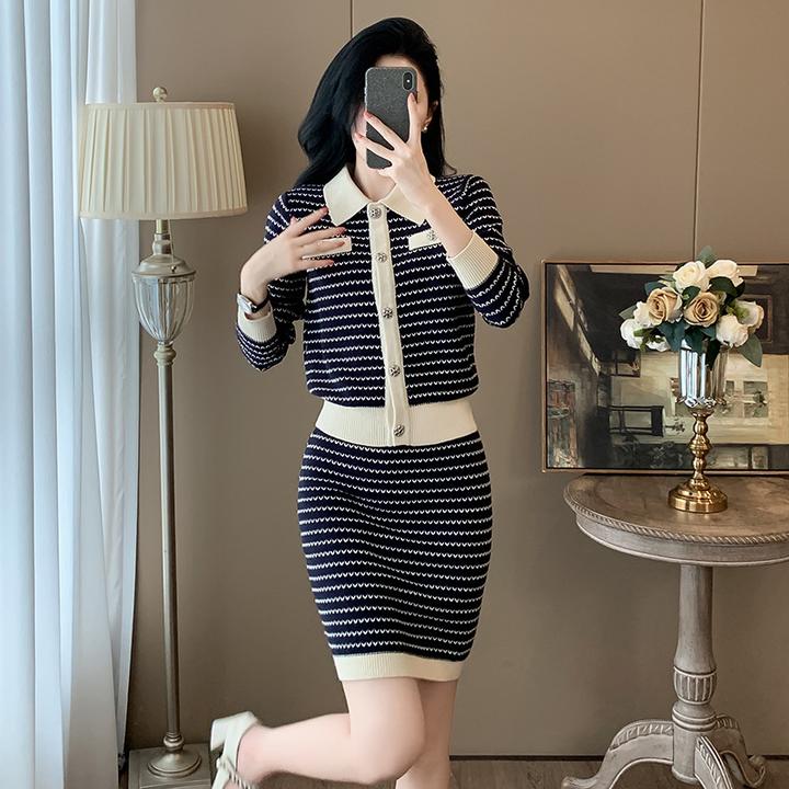 法式小香风时尚休闲套装女气质名媛针织外套高级感短裙两件套装裙