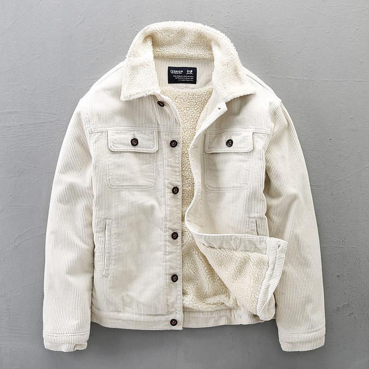 埃卢涅芬日系复古加绒加厚灯芯绒外套男潮羊羔毛棉衣冬季修身棉服