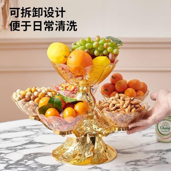 【新疆包邮】可旋转多层客厅水果盘零食干果糖果轻奢高档水晶果盘