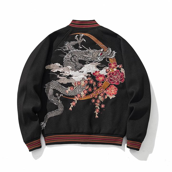 毛呢外套男秋冬款国潮龙纹重工刺绣夹克潮流高端高级感时尚棒球服