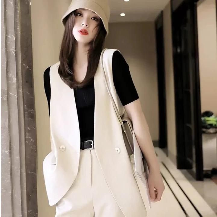 0328时尚西装马甲套装女夏季显瘦盐系轻熟短裤两件套