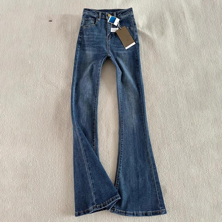 拉夏贝尔高腰弹力微喇牛仔裤女2025新款秋季小个子显瘦修身喇叭裤