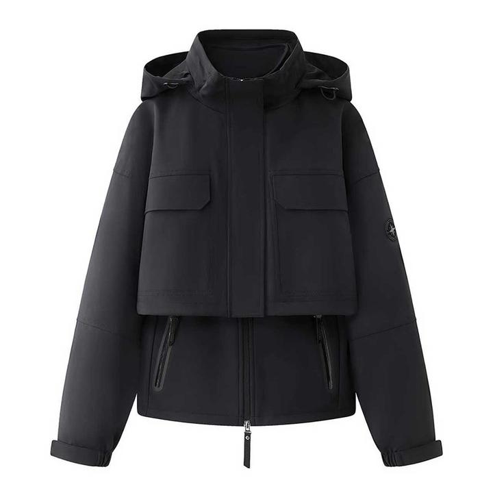 DUCURNO黑色连帽轻薄羽绒服女冬季2026新款休闲气质加厚保暖外套