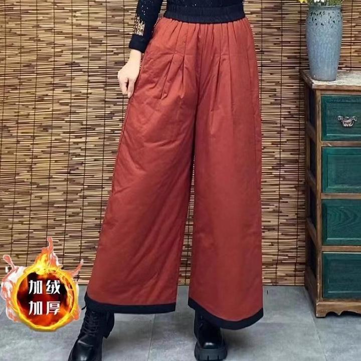 秋冬季2025年新款高档阔腿裤女大码秋冬季棉裤加厚外穿宽松直筒裤