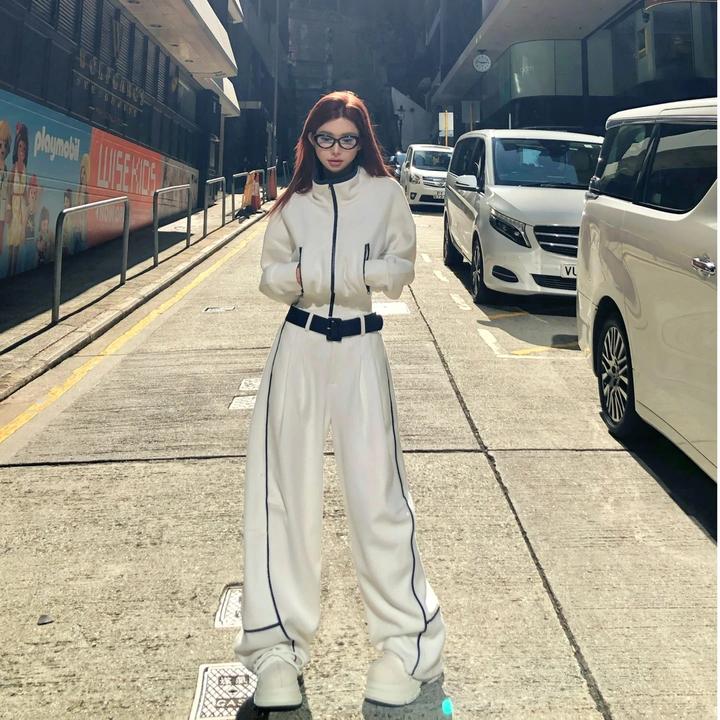 【现货】【运动美学】加厚摇粒绒 秋冬时尚弯刀直筒裤+立领夹克外套