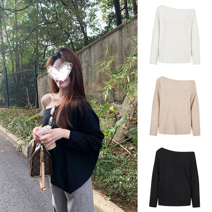 Moses Queen/魔西女王韩版慵懒风蝙蝠袖针织上衣女设计感宽松T恤