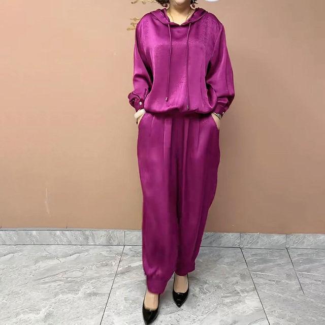 时尚气质宽松连帽上衣2025春秋新款显瘦大码哈伦裤休闲两件套装女