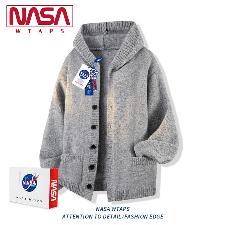 NASA WTAPS美式简约针织开衫外套男款2025秋季连帽休闲保暖毛衣男