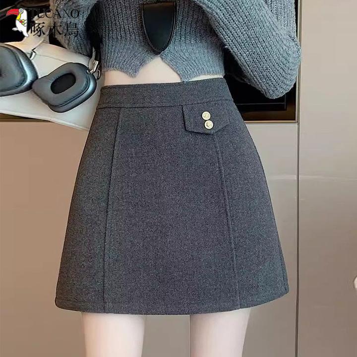 TUCANO/啄木鳥秋冬韩版半身裙高腰时尚A字裙毛呢裙子包臀裙短裙女