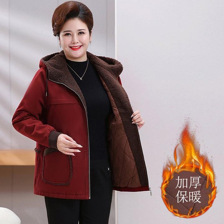 S《专柜品质》大码气质休闲加厚保暖连帽洋气冬季中老年妈妈装棉衣