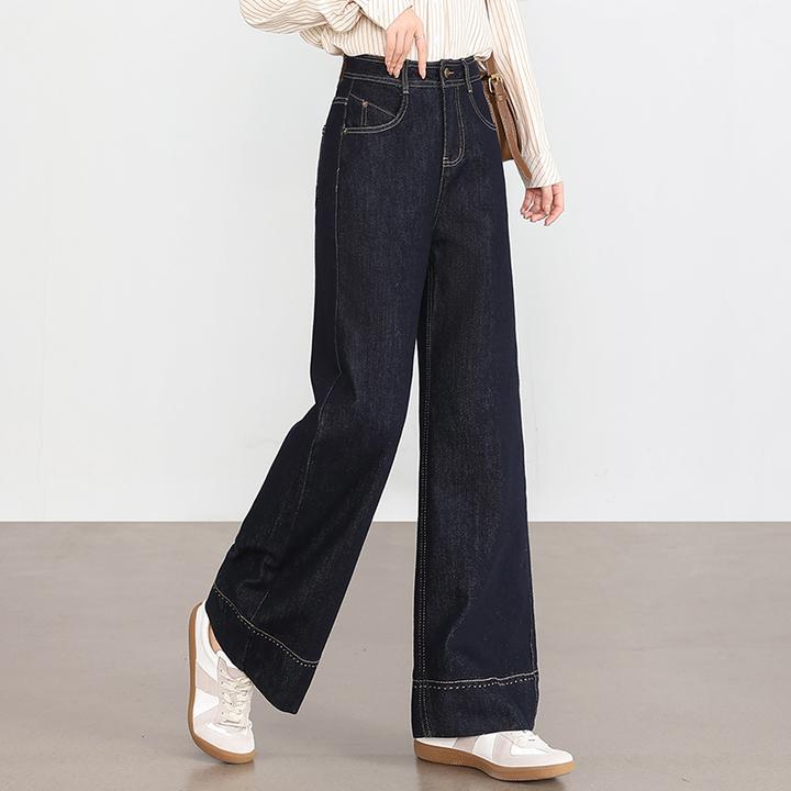 丹宁蓝阔腿牛仔裤女2025年春季新款高腰弹力宽松直筒裤美式拖地裤