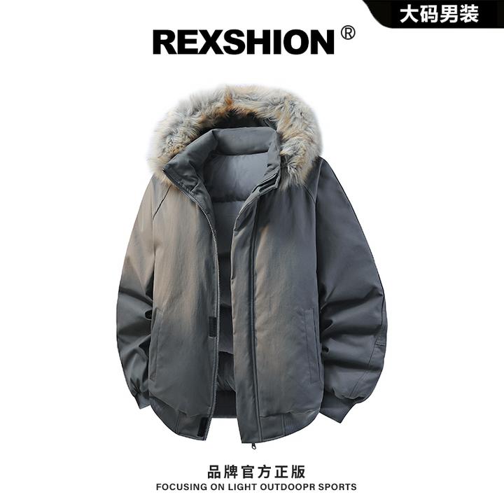 REXSHION冬季新款连帽毛领舒适保暖羽绒服外套男厚款宽松百搭外套