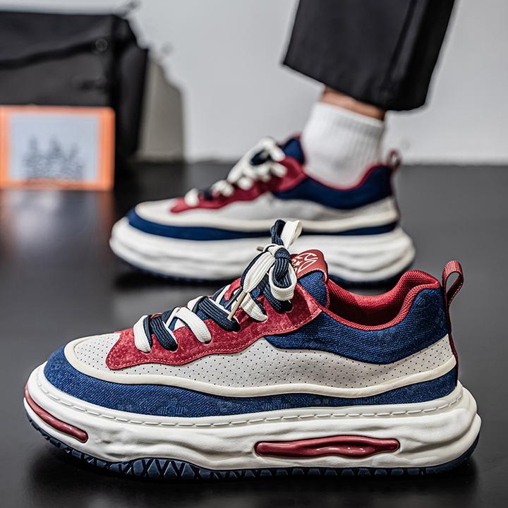 男鞋2025新款秋季透气皮面运动休闲小白鞋厚底增高阿甘老爹鞋子男