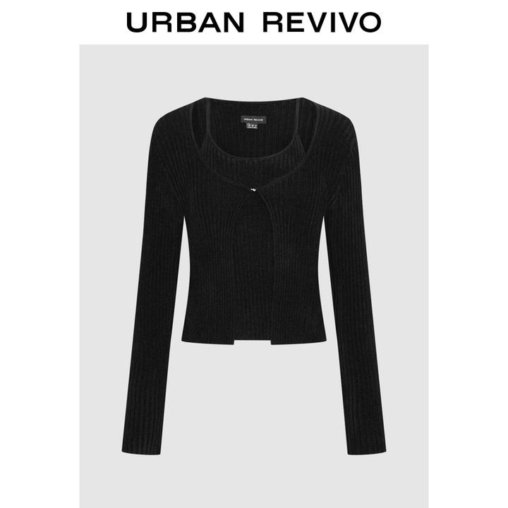 UR2025秋季新款女装简约休闲假两件肌理感针织衫UWJ950110