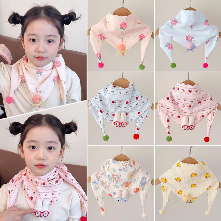【韩版围巾】儿童韩版春秋休闲风透气百搭卡通风薄款三角围巾防风款