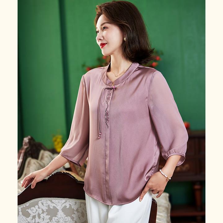 2025新款新国风中年妈妈秋装T恤女七分袖上衣洋气小衫中老年衬衫