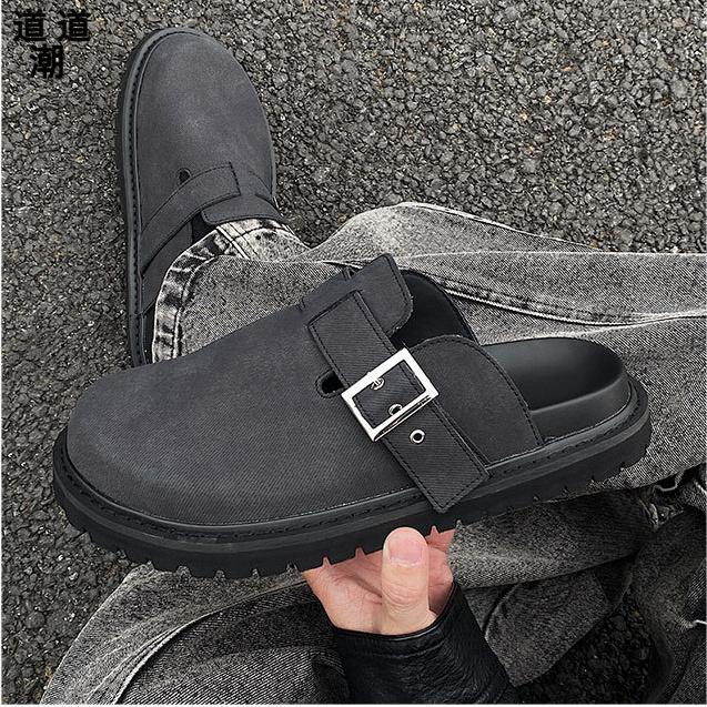 勃肯拖外穿包头丁字扣丑萌风时尚真皮拖鞋2025新款火爆简约包头托