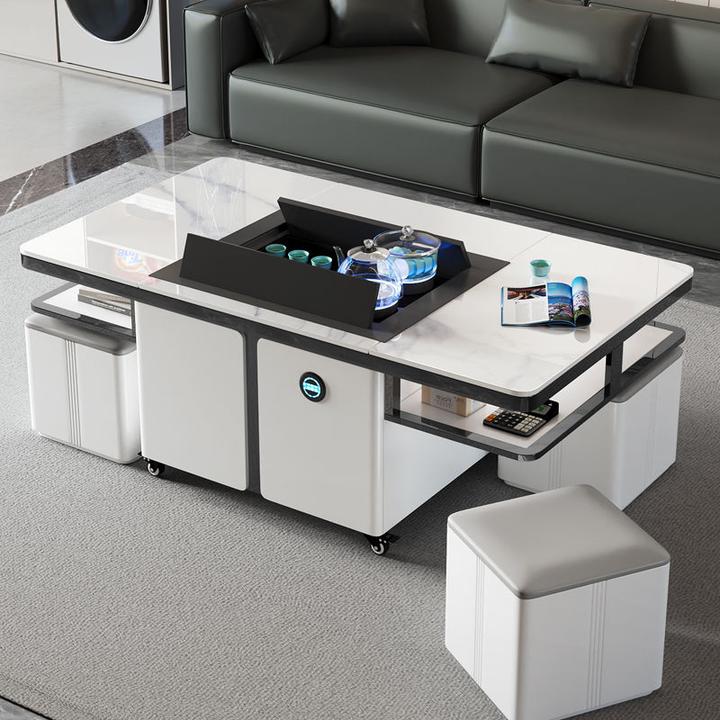 升降功夫茶几移动客厅奶油风功能茶台家用办公室轻奢现代智能泡茶