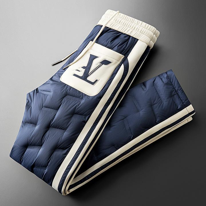 肯梅灵列冬季时尚撞色厚保暖白鸭绒户外穿男士防水直筒休闲羽绒裤