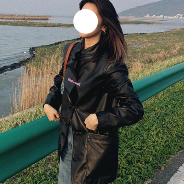 黑色皮衣女2025早秋新款超好看设计感小众高端国风盘扣新中式外套