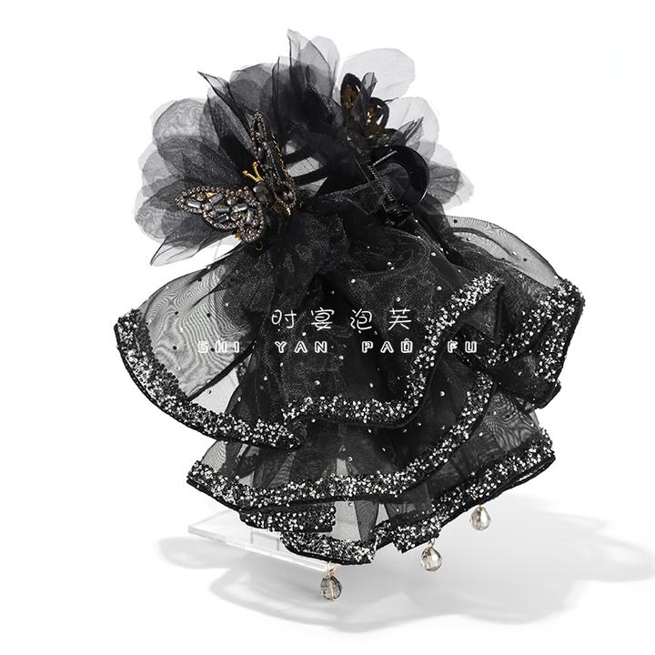 华尔兹圆舞曲裙摆抓夹梦幻蝴蝶褶皱裙边原创设计鲨鱼夹独特发饰女