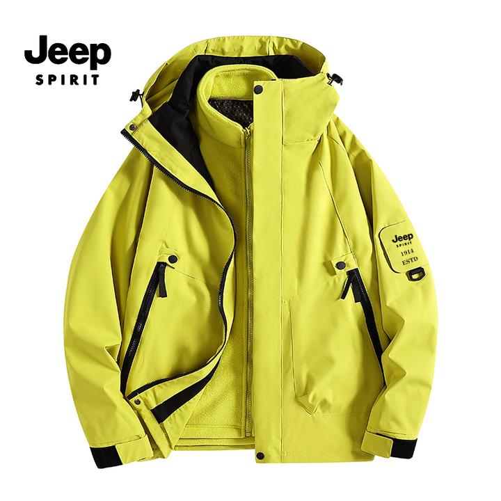JEEPSPIRIT新款秋冬情侣款三合一可拆卸防风户外休闲外套