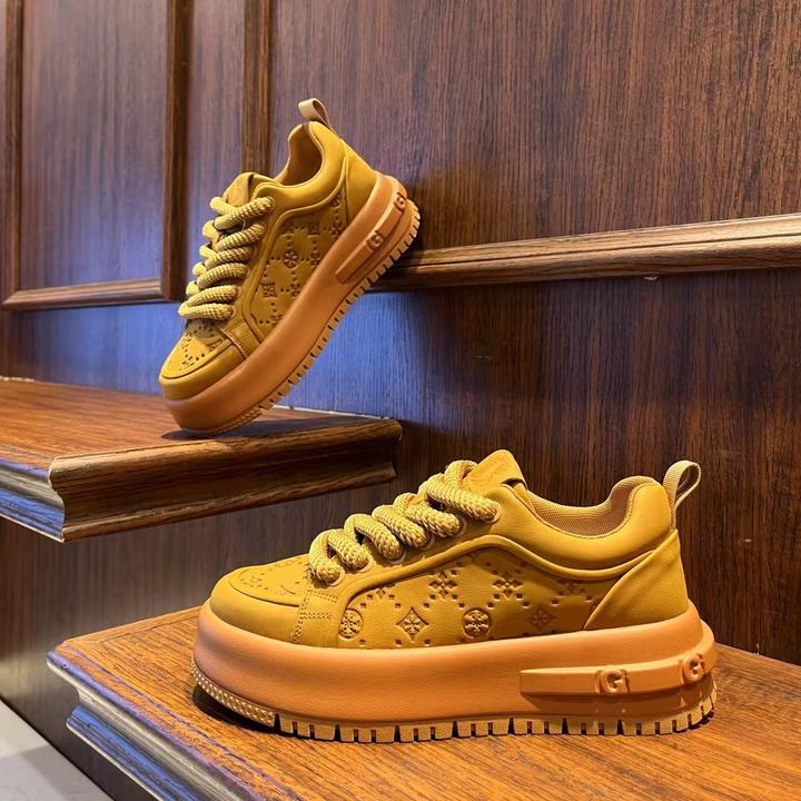 男鞋2025秋季新款时尚压花个性厚底休闲潮鞋低帮系带增高男生鞋子