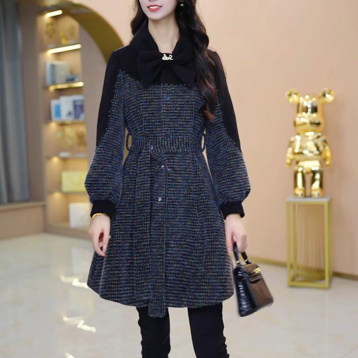 轻奢宽松小香风爆款毛呢外套2025秋冬新款休闲拼接时尚中长款大衣