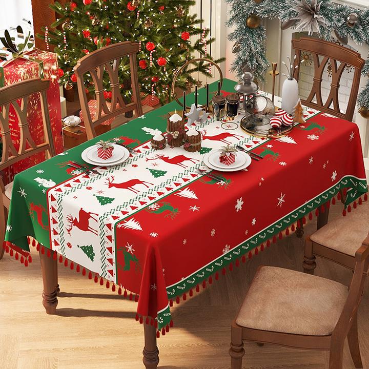 新年圣诞桌布防水氛围感主题餐桌布装饰布红色格子感恩节长条台布