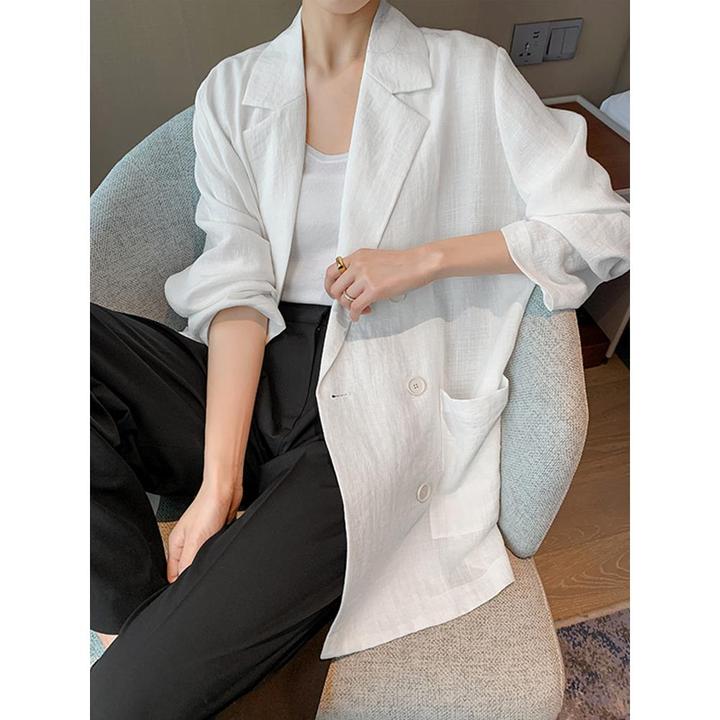 白色小西装外套女春秋新款欧货气质宽松显瘦休闲西服防晒薄款上衣
