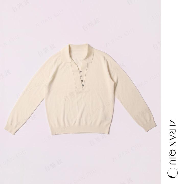 【自然秋】香草叶 翻领针织精纺毛衣设计V领新款羊毛衫