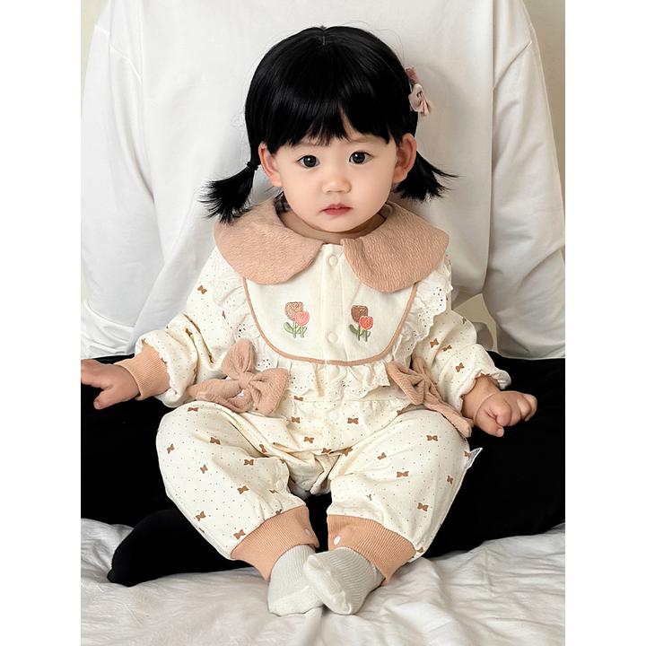 新款秋季韩版洋气连体衣新生儿女宝宝公主包屁衣外出哈衣爬服