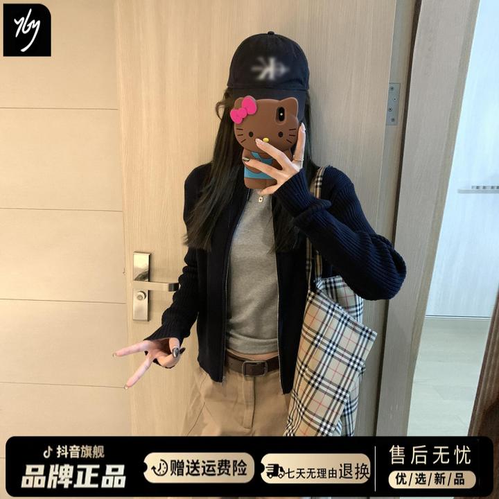 黑色拉链针织开衫外套女春秋季2026新款毛衣修身早秋chic韩系上衣